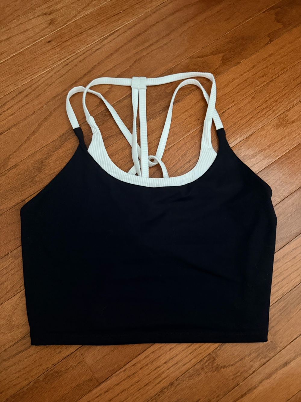 FP Movement by Free People Black Crop Tank with White Strappy Back